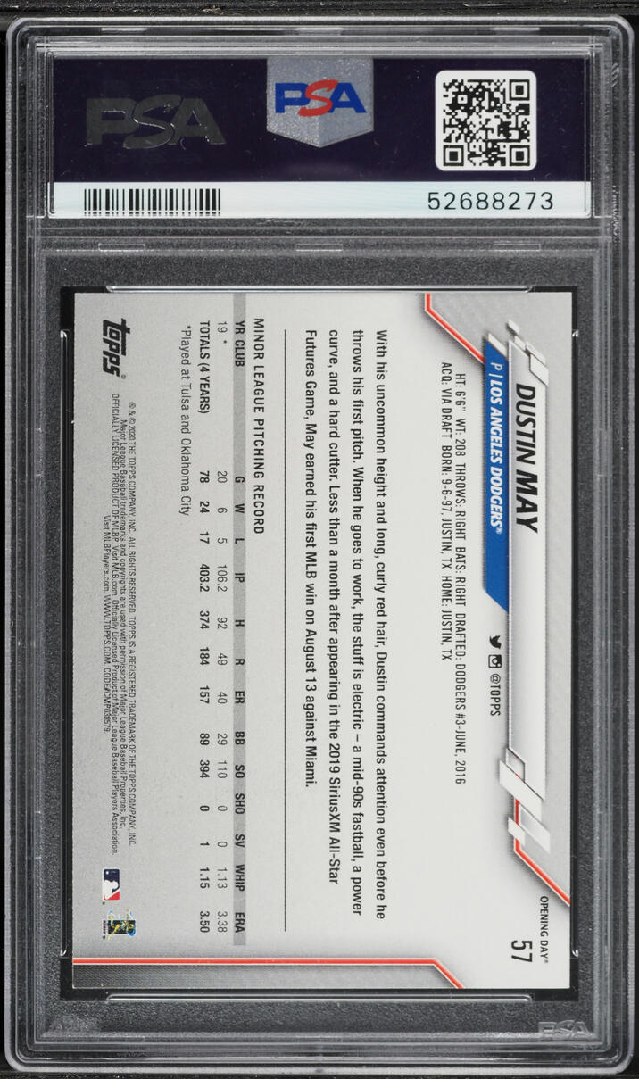 2020 Topps Opening Day Red Foil Dustin May ROOKIE #57 PSA 9 MINT