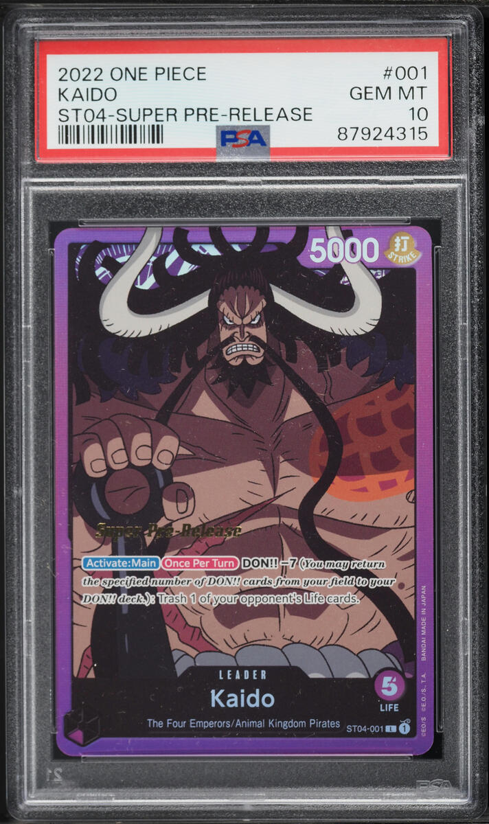 2022 One Piece Animal Kingdom Pirates Super Pre-Release Leader Kaido #ST04-001 PSA 10 GEM MINT