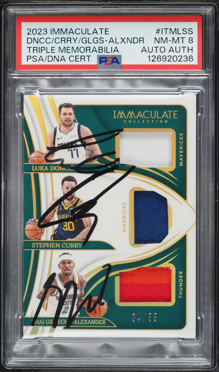 2023 Immaculate Collection Triple Doncic Curry Gilgeous-Alexander PATCH AUTO DNA /99 PSA 8