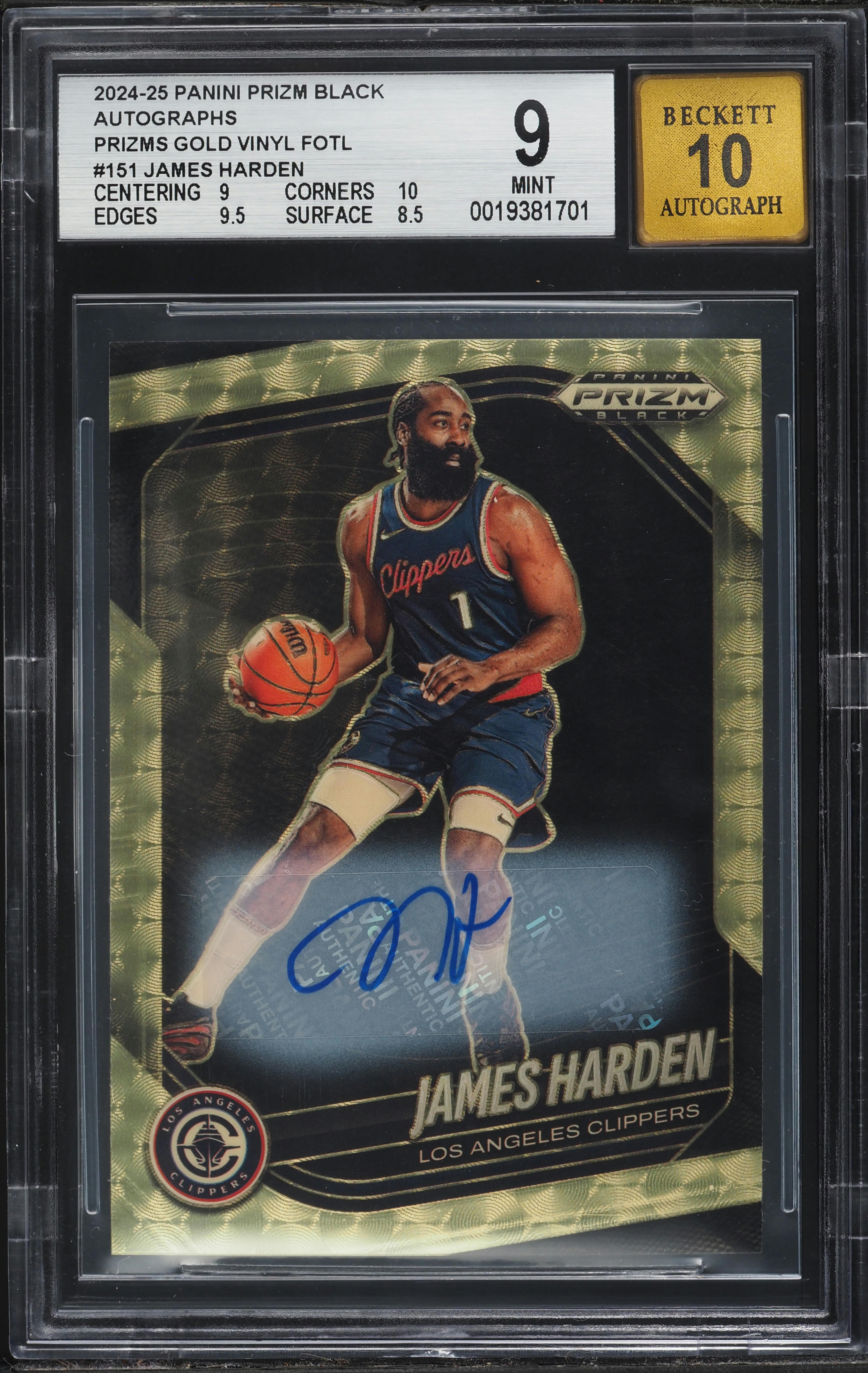 2024 Panini Prizm Black Gold Vinyl FOTL James Harden AUTO 5/5 #151 