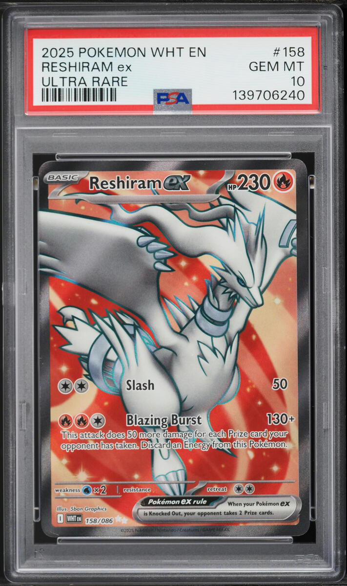 2025 Pokemon Scarlet & Violet White Flare Full Art Reshiram EX #158 PSA 10 GEM MINT