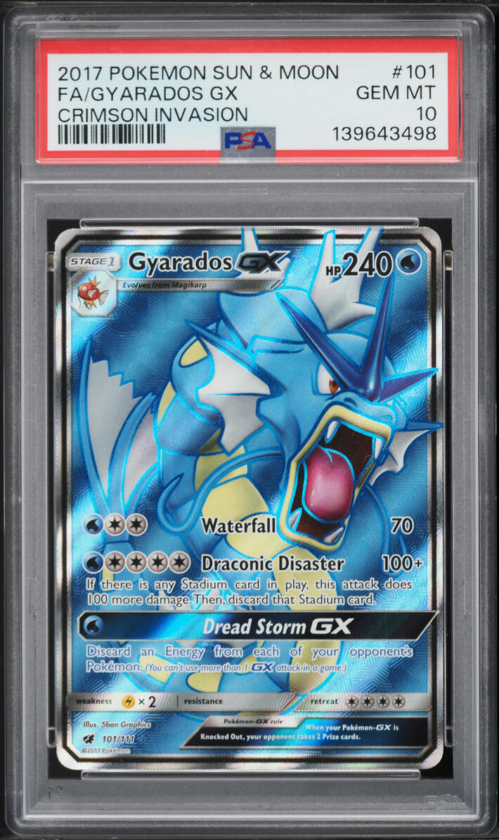 2017 Pokemon Sun & Moon Crimson Invasion Full Art Gyarados GX #101 PSA 10 GEM MINT