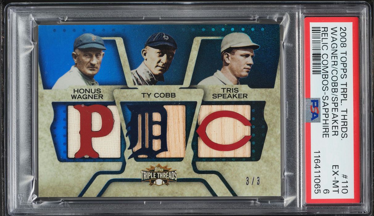 2008 Topps Triple Threads Combos Sapphire Wagner Cobb Speaker PATCH 3/3 #110 PSA 6 EXMT