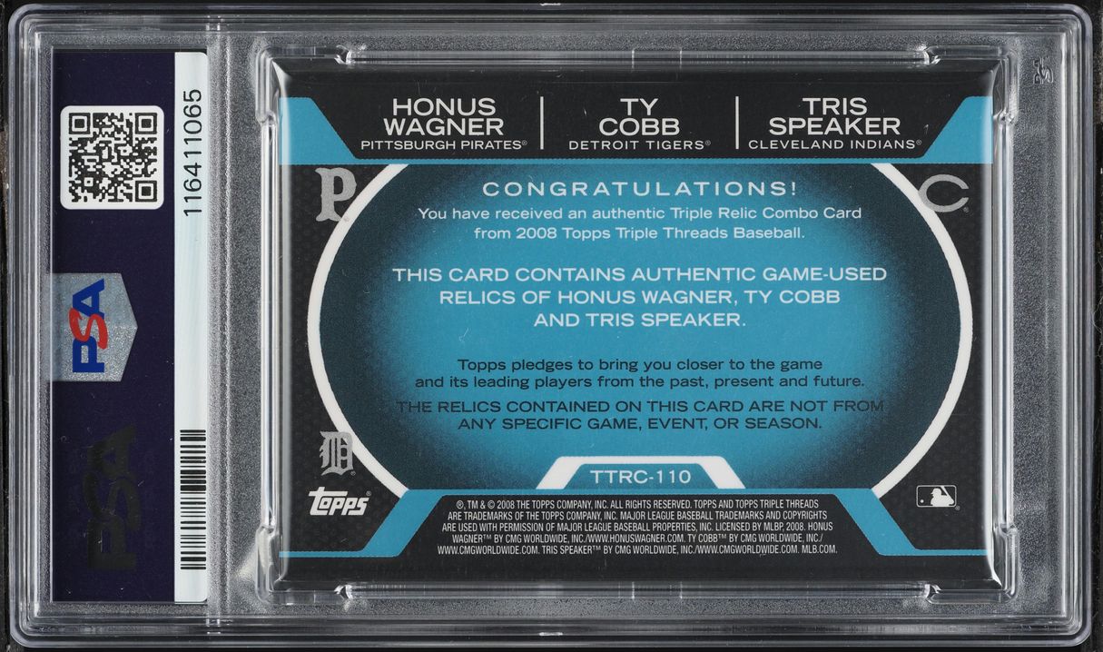 2008 Topps Triple Threads Combos Sapphire Wagner Cobb Speaker PATCH 3/3 #110 PSA 6 EXMT