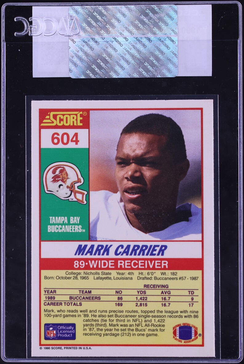 1990 Score Football Mark Carrier ROOKIE #604 CGC AUTH