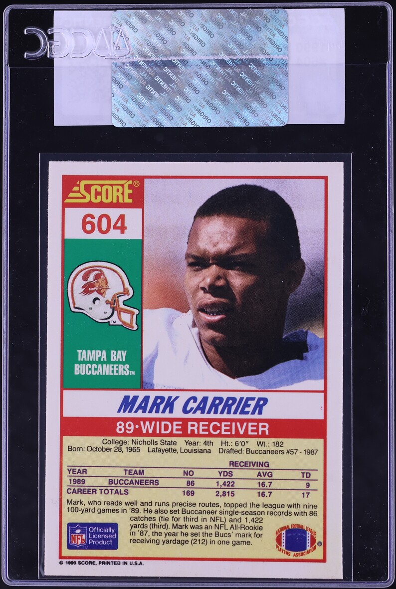 1990 Score Football Mark Carrier ROOKIE #604 CGC AUTH