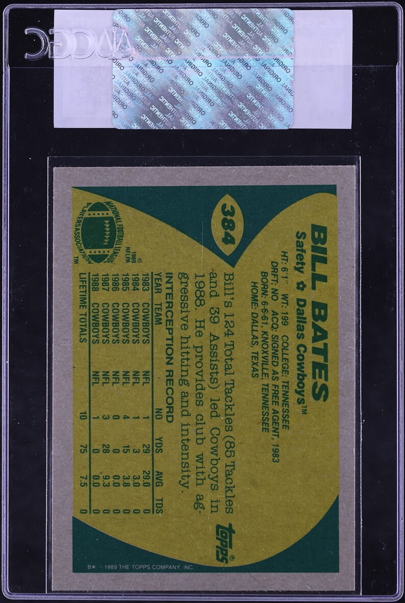 1989 Topps Football Bill Bates #384 CGC AUTH
