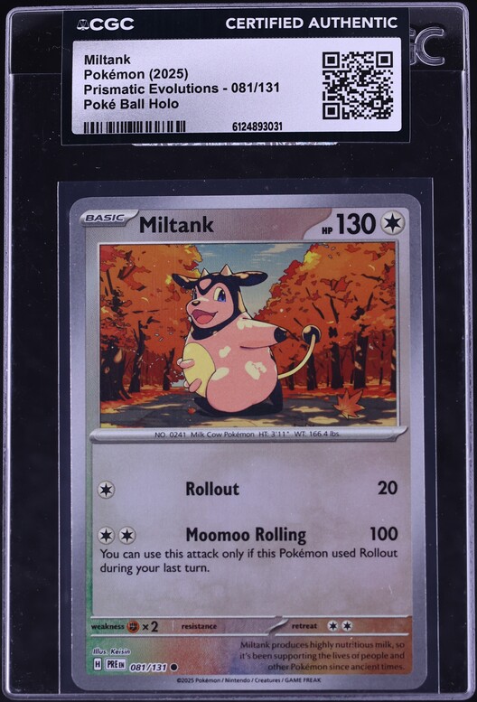 2025 Pokemon Scarlet & Violet Prismatic Evolutions Poke Ball Holo Miltank #81 CGC AUTH