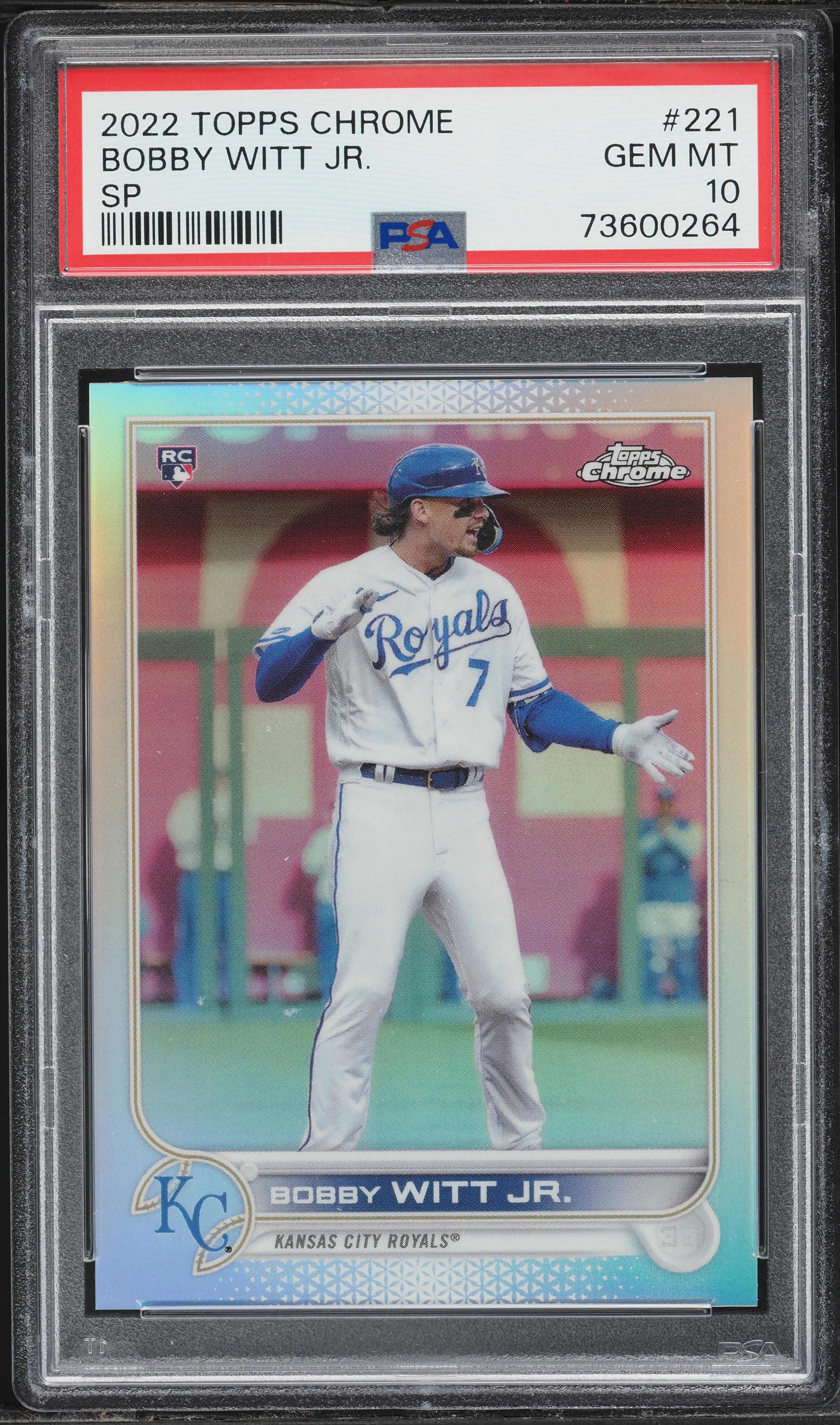 2022 Topps Chrome SP Bobby Witt Jr. ROOKIE #221 PSA 10 GEM MINT on 