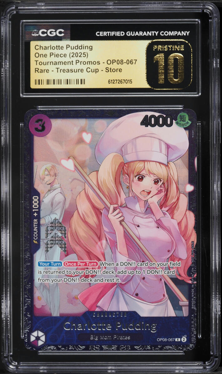 2025 One Piece Tournament Promo Treasure Cup Store Charlotte Pudding #OP08-067 CGC 10 PRISTINE