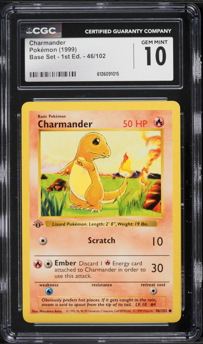 1999 Pokemon Base Set Shadowless 1st Edition Charmander #46 CGC 10 GEM MINT