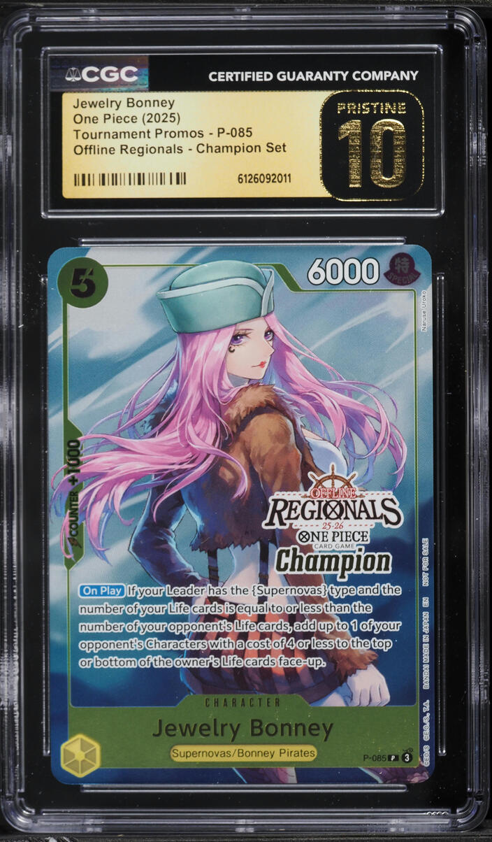 2025 One Piece Tournament Promos Offline Regionals Champion Set Jewelry Bonney #P-085 CGC 10