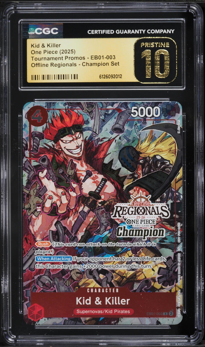 2025 One Piece Tournament Promos Offline Regionals Champion Set Kid & Killer #EB01-003 CGC 10