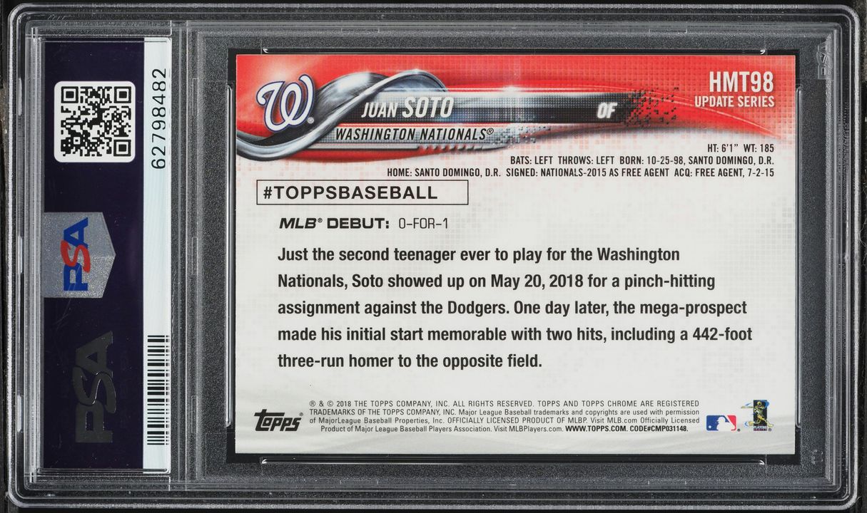 2018 Topps Chrome Update Juan Soto ROOKIE #HMT98 PSA 10 GEM MINT
