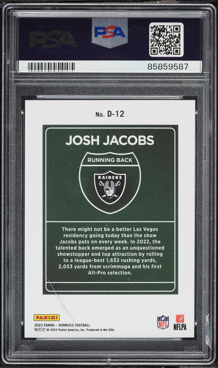 2023 Donruss Downtown Josh Jacobs #D-12 PSA 10 GEM MINT