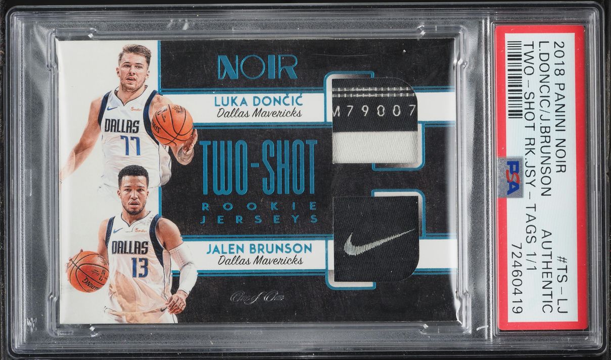 2018 Panini Noir Two Shot Jersey Tags Luka Doncic Jalen Brunson ROOKIE PATCH 1/1 #TSLJ PSA AUTH