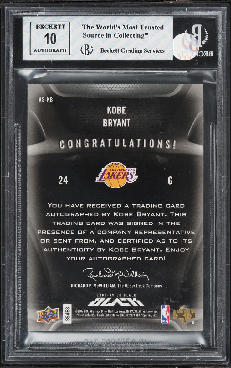 2008 Upper Deck Black All Star Kobe Bryant AUTO /25 #AS-KB BGS 8 NM-MT