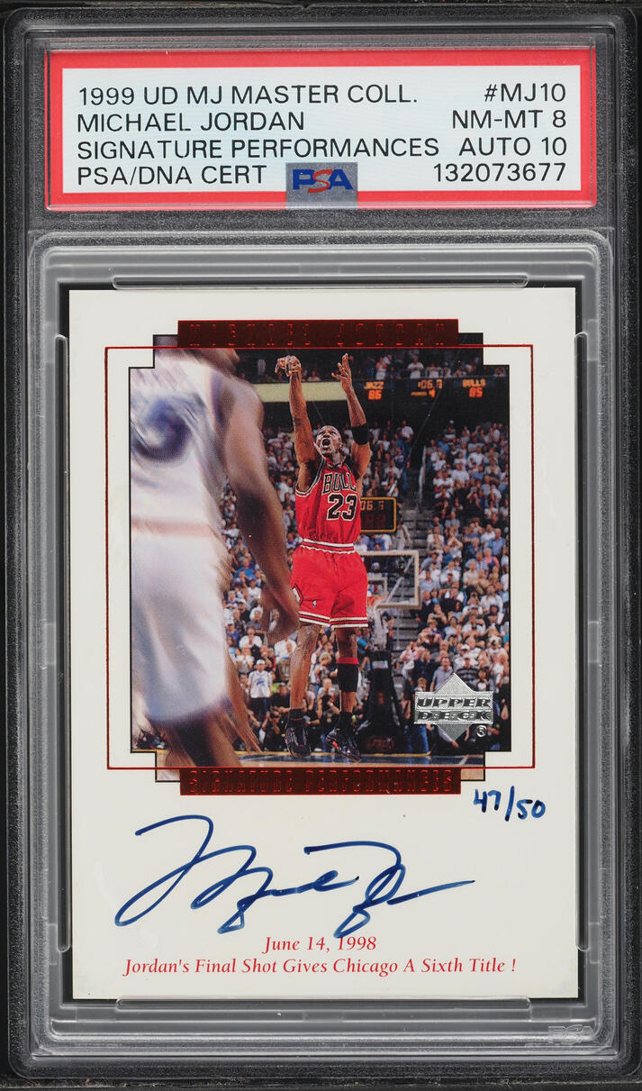 1999 Upper Deck Master Collection Performances Michael Jordan AUTO DNA 10 /50 #MJ10 PSA 8 NM-MT