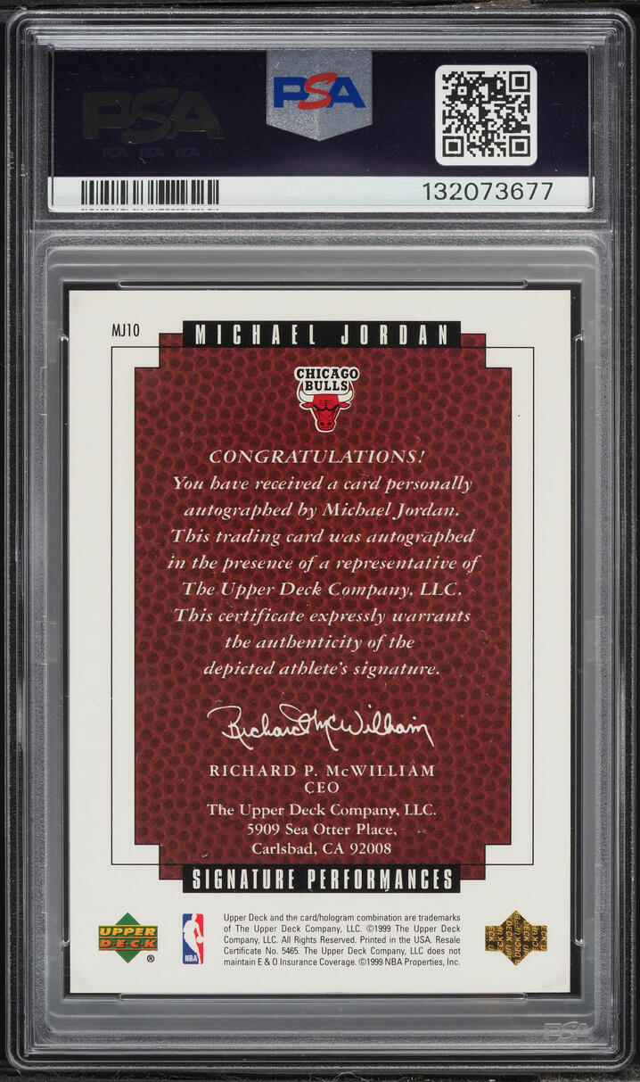 1999 Upper Deck Master Collection Performances Michael Jordan AUTO DNA 10 /50 #MJ10 PSA 8 NM-MT