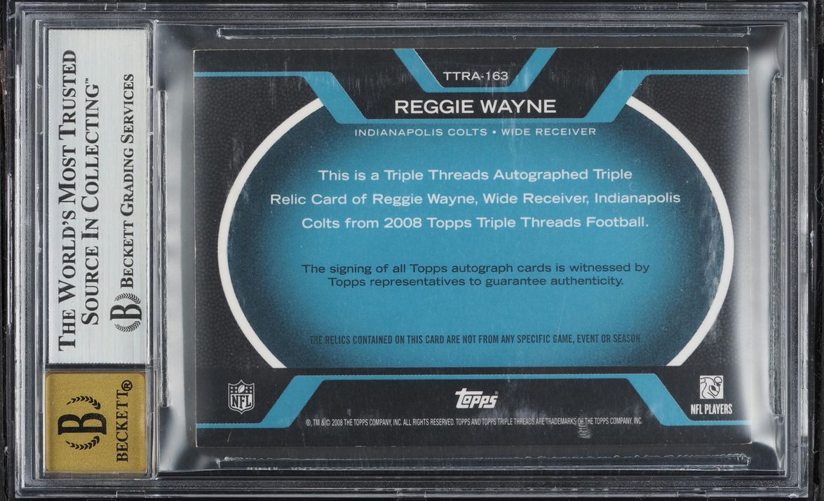 2008 Topps Triple Threads Sapphire Reggie Wayne PATCH AUTO 2/2 #TTRA163 BGS 7.5 NRMT+