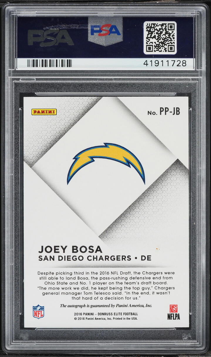 2016 Donruss Elite Pen Pals Joey Bosa ROOKIE AUTO #PPJB PSA 10 GEM MINT