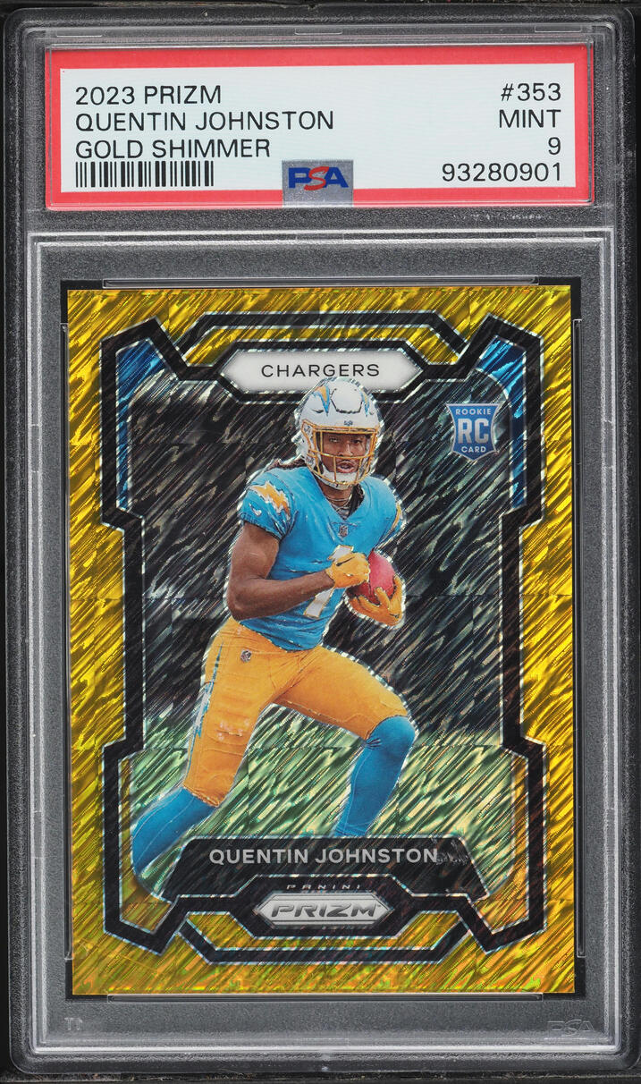2023 Panini Prizm Gold Shimmer Quentin Johnston ROOKIE /10 #353 PSA 9 MINT