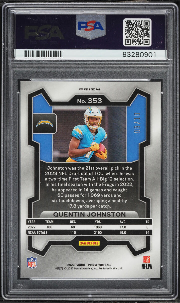 2023 Panini Prizm Gold Shimmer Quentin Johnston ROOKIE /10 #353 PSA 9 MINT