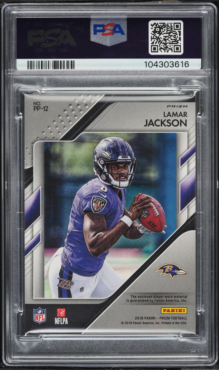 2018 Panini Prizm Premier Lamar Jackson ROOKIE PATCH #PP-12 PSA 8 NM-MT