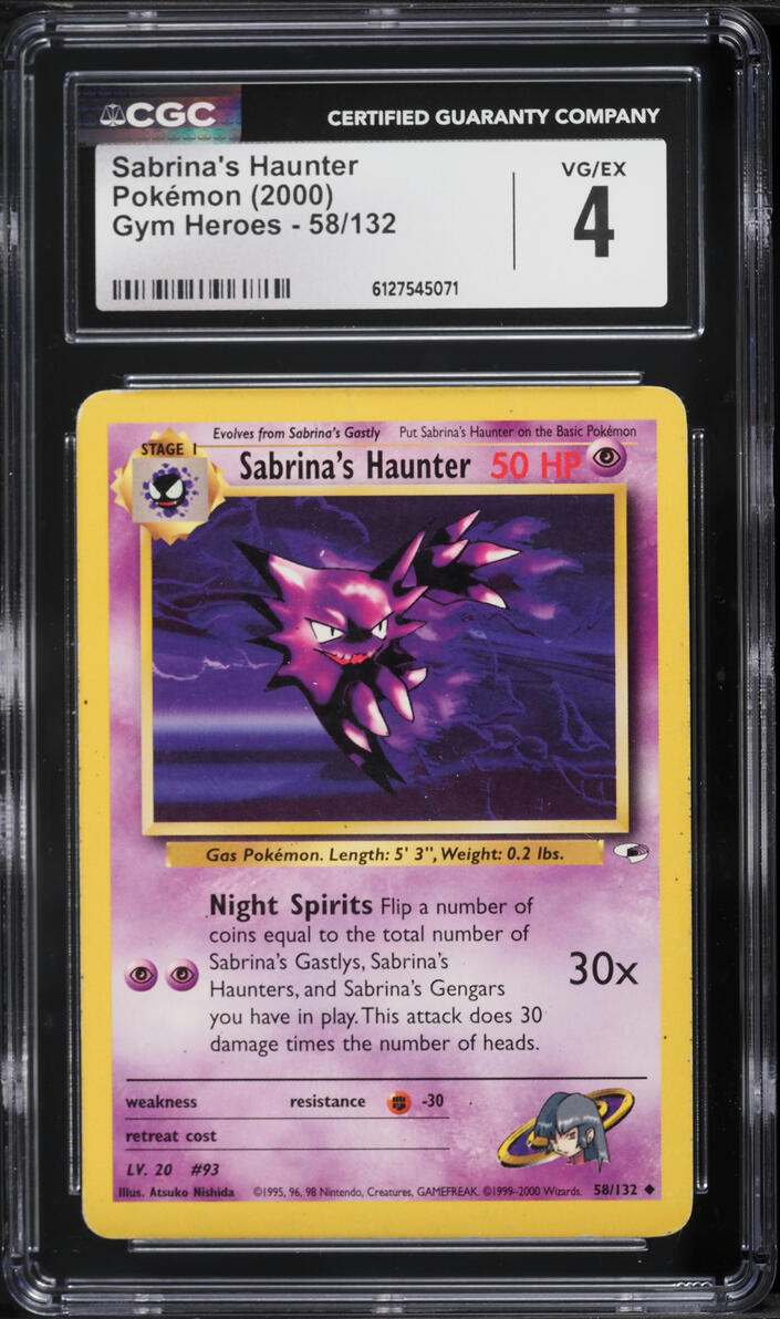 2000 Pokemon Gym Heroes Sabrina's Haunter #58 CGC 4 VGEX