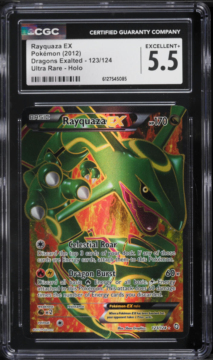 2012 Pokemon Dragons Exalted Full Art Holo Rayquaza EX #123 CGC 5.5 EX+ ...