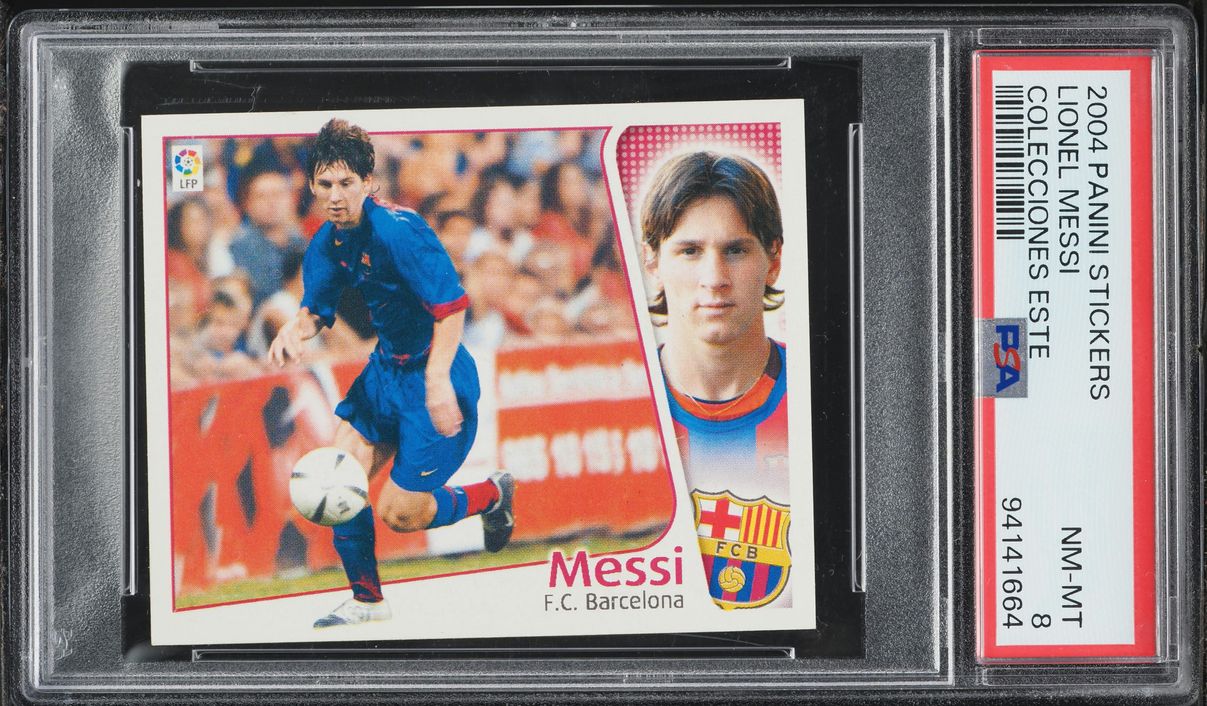 2004 Panini Colecciones Este LaLiga Stickers Lionel Messi ROOKIE PSA 8 NM-MT
