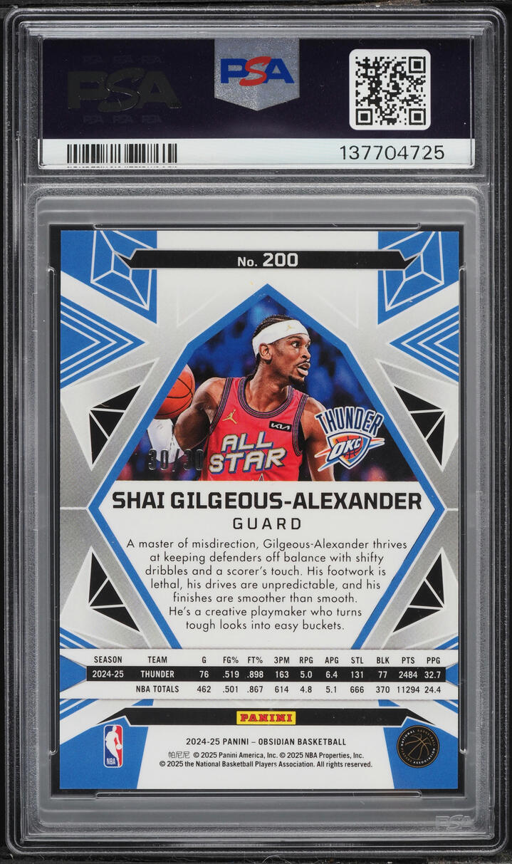 2024 Panini Obsidian Electric Etch Blue Flood Shai Gilgeous-Alexander 30/30 #200 PSA 10 GEM