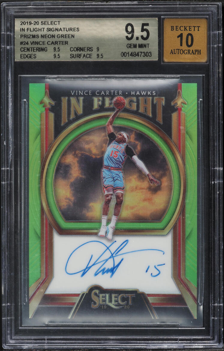 2019 Select In Flight Neon Green Prizm Vince Carter AUTO /99 #IF-VCT BGS 9.5 GEM MINT