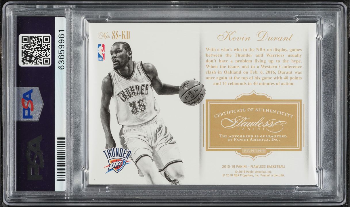 2015 Panini Flawless Super Sapphire Kevin Durant AUTO DNA 9 /10 #SS-KD PSA 10 GEM MINT