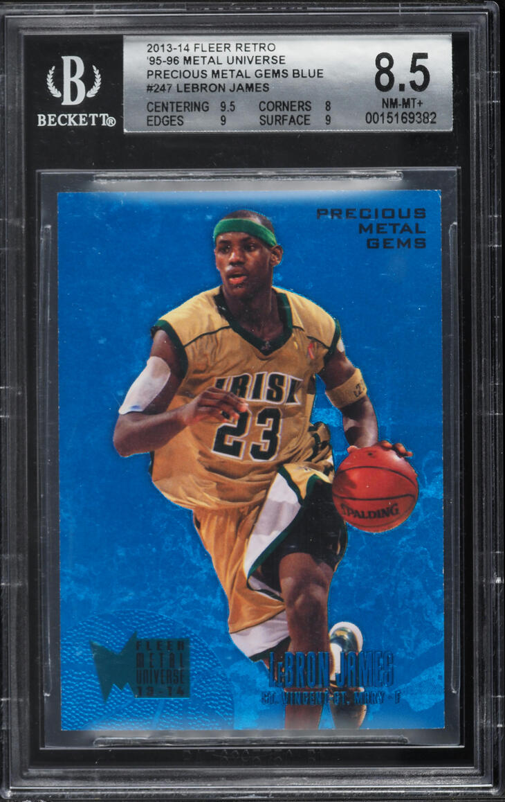 2013 Fleer Retro '95 Metal Universe Precious Metal Gems Blue LeBron James /50 #247 BGS 8.5