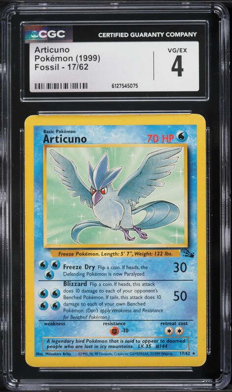 1999 Pokemon Fossil Articuno #17 CGC 4 VGEX
