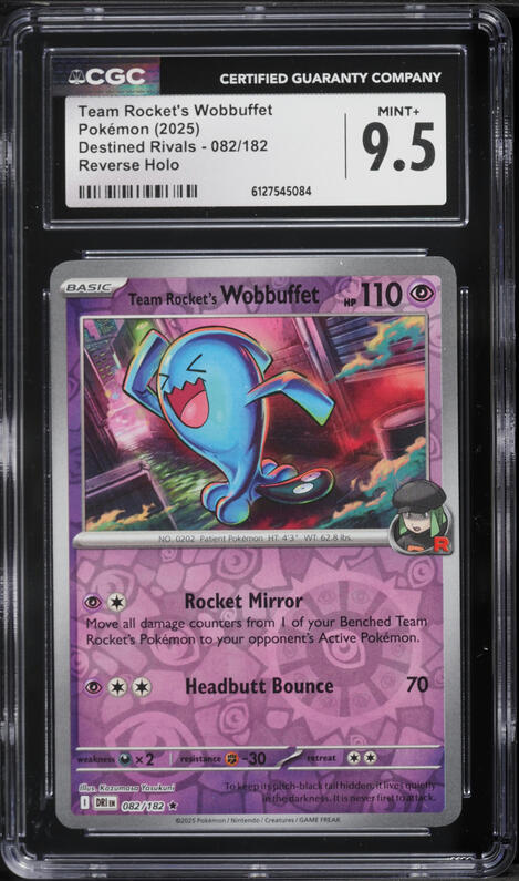 2025 Pokemon Destined Rivals Reverse Holo Team Rocket's Wobbuffet #082 CGC 9.5 MINT+