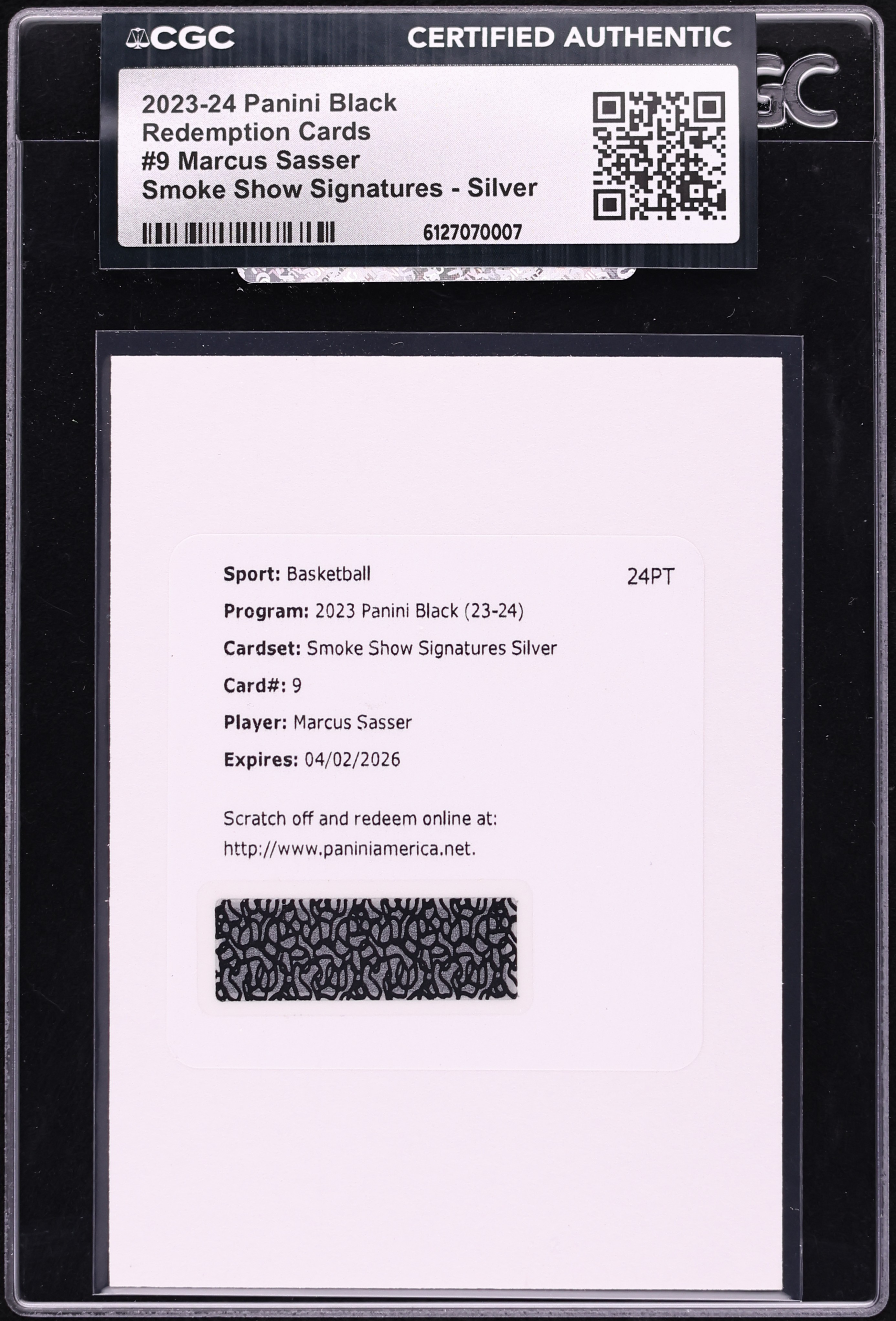 2023 Panini Black Basketball Silver Marcus Sasser #SSS-MA CGC AUTH