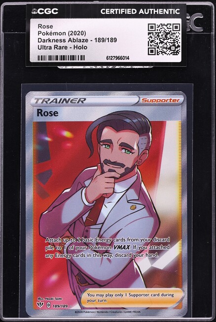 2020 Pokemon Sword & Shield Darkness Ablaze Full Art Rose #189 CGC AUTH