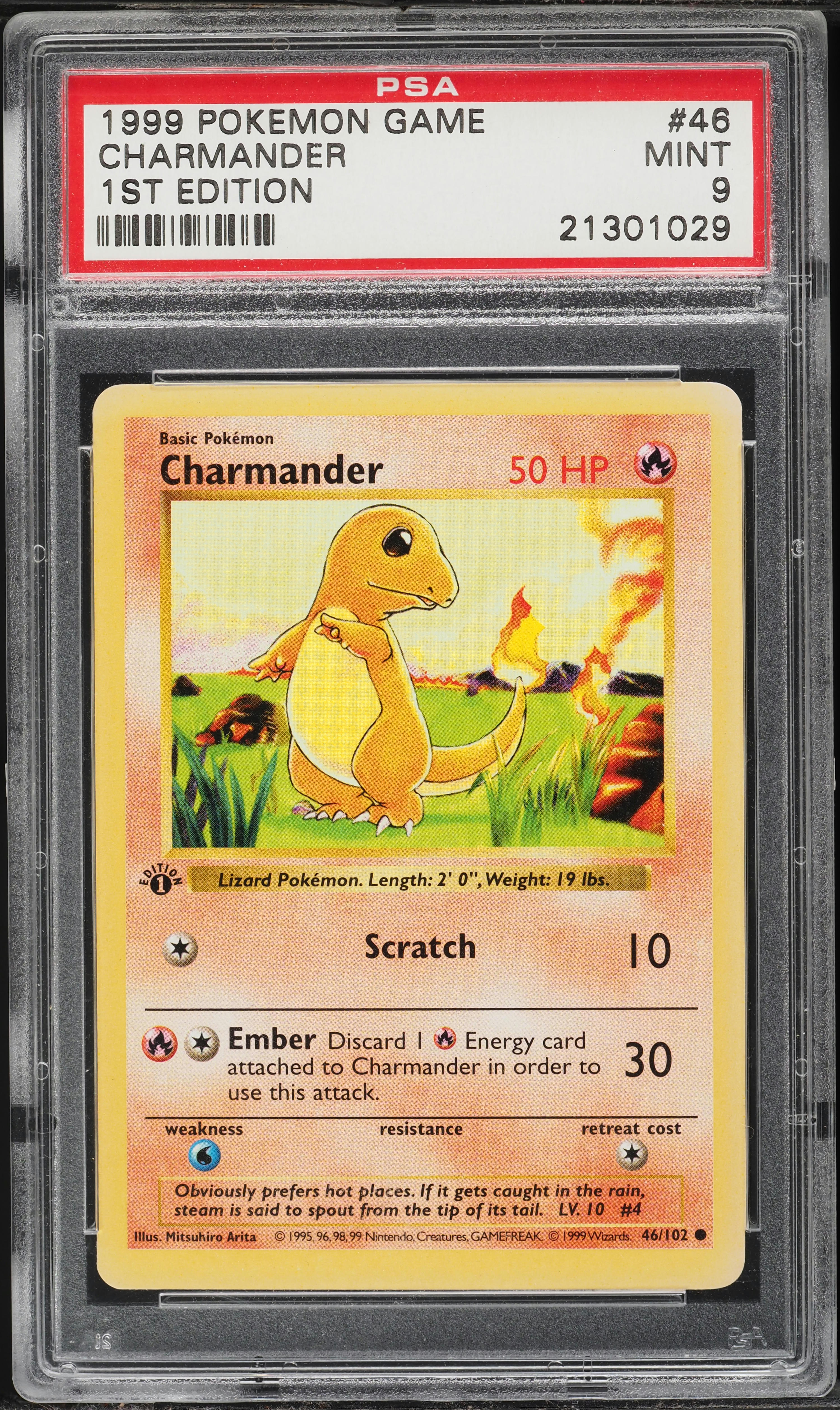 1999 Pokemon Base Set Holo Shadowless 1st Edition Charmander #46