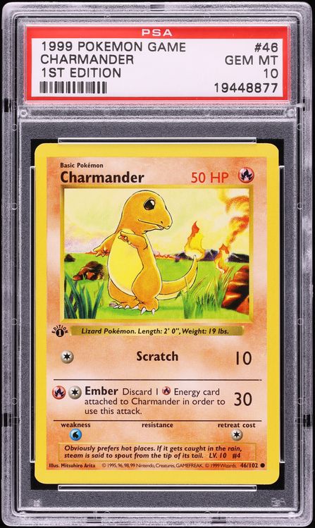 1999 Pokemon Base Set Holo Shadowless 1st Edition Charmander #46 PSA 10 GEM MINT