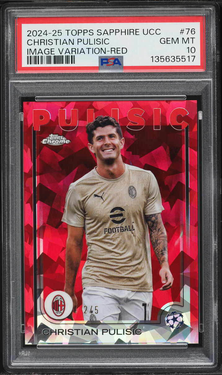 2024 Topps Chrome UEFA Image Variation Red Christian Pulisic /5 #76 PSA 10 GEM MINT