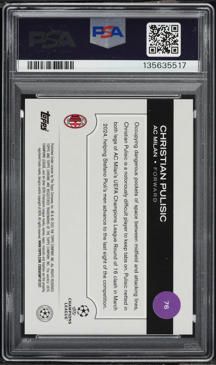 2024 Topps Chrome UEFA Image Variation Red Christian Pulisic /5 #76 PSA 10 GEM MINT