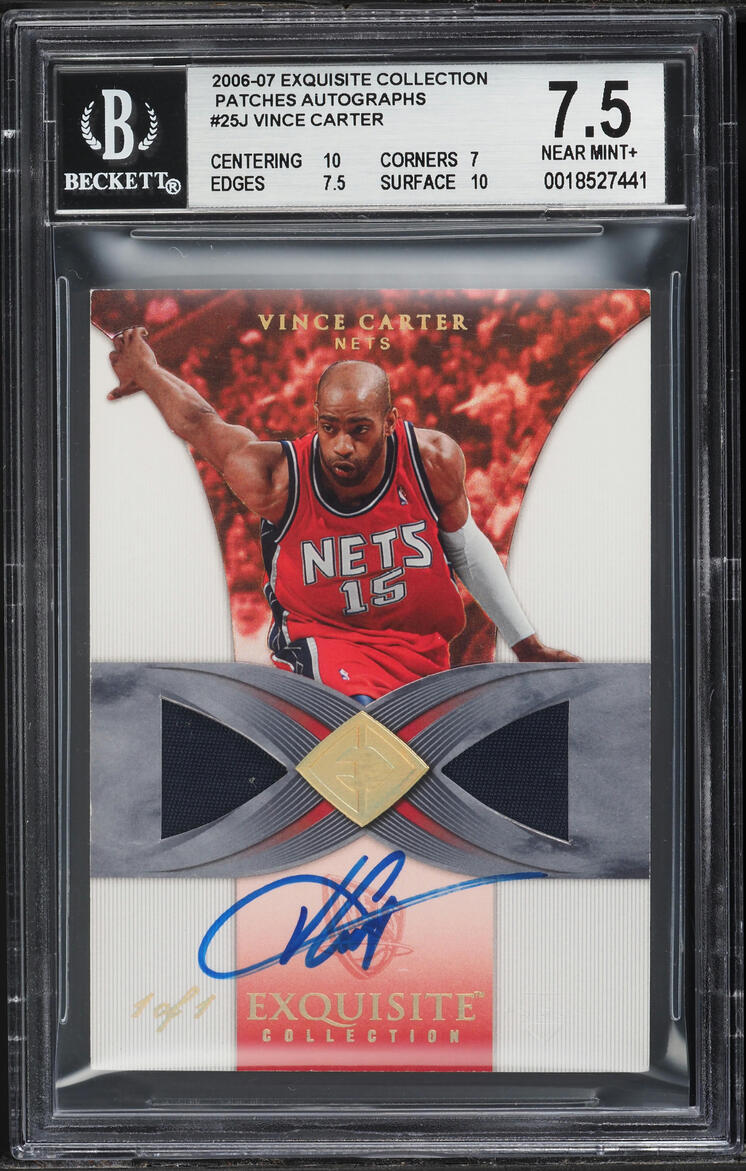2006 Exquisite Collection Vince Carter PATCH AUTO 1/1  #25J BGS 7.5 NRMT+