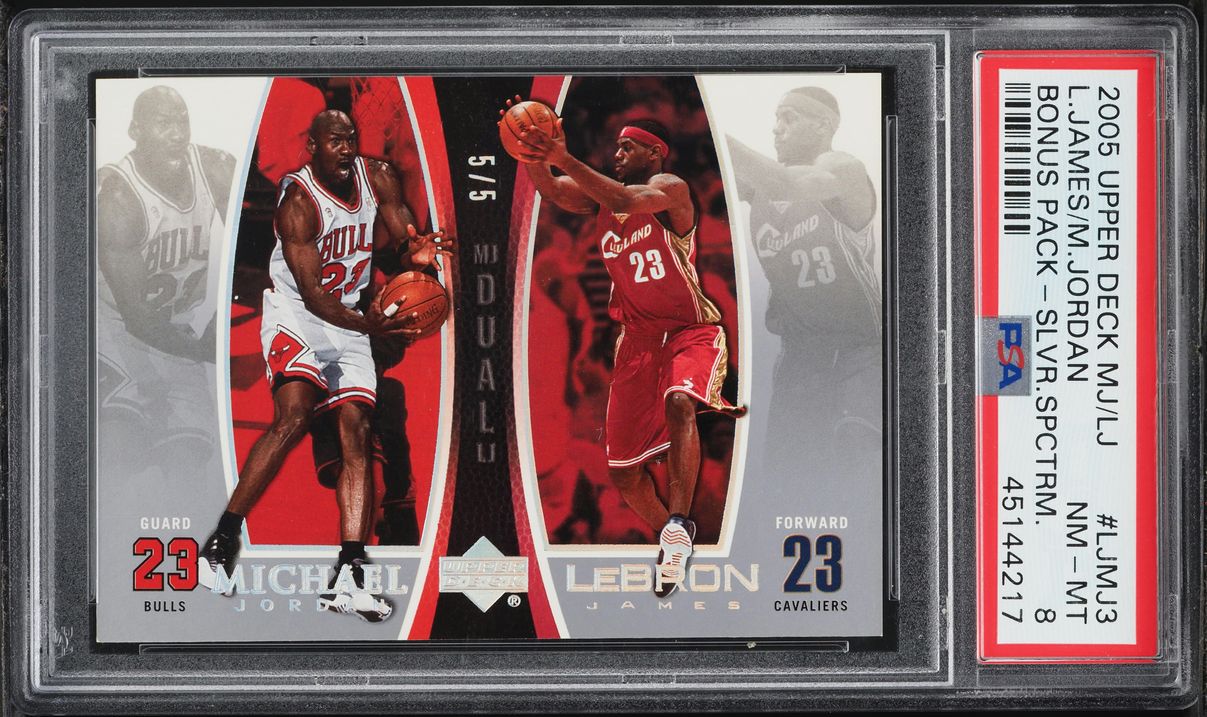2005 Upper Deck Bonus Pack Silver Spectrum LeBron James Michael Jordan 5/5 #LJMJ3 PSA 8 NM-MT