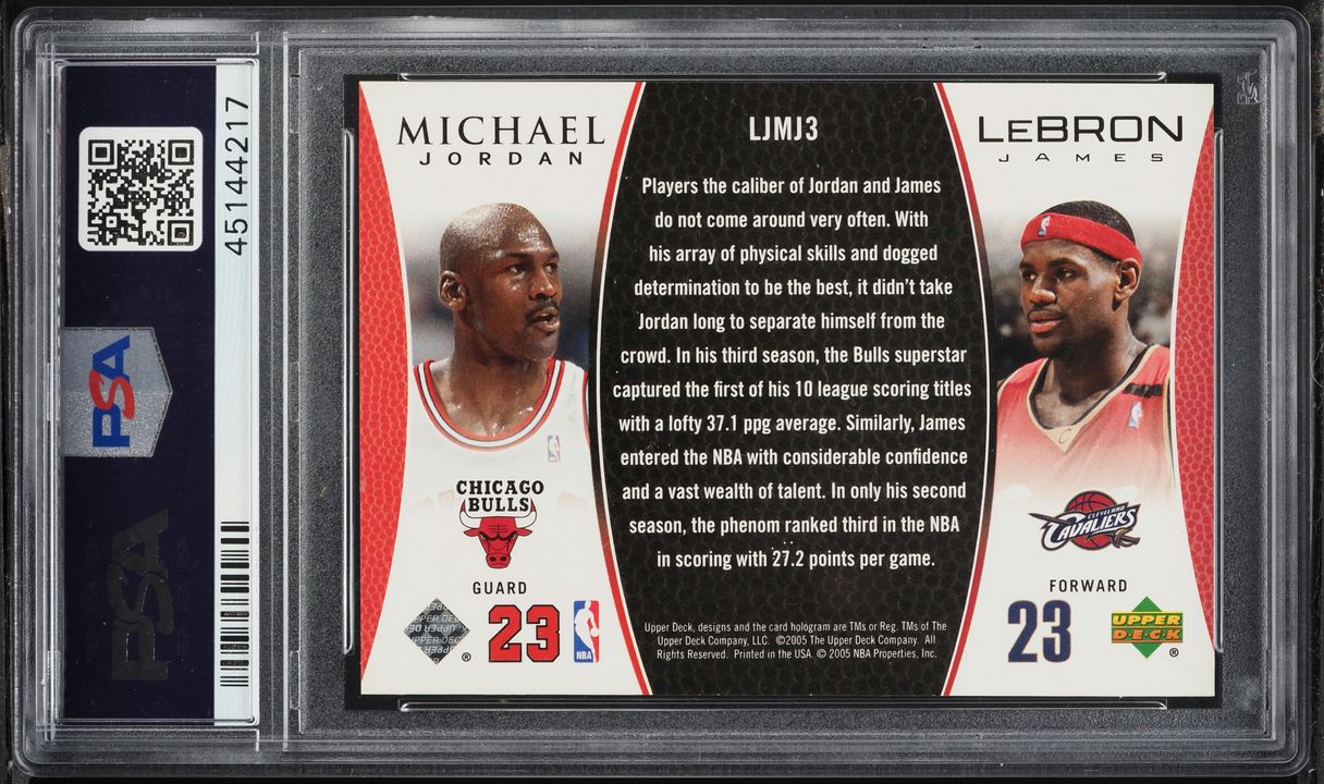 2005 Upper Deck Bonus Pack Silver Spectrum LeBron James Michael Jordan 5/5 #LJMJ3 PSA 8 NM-MT