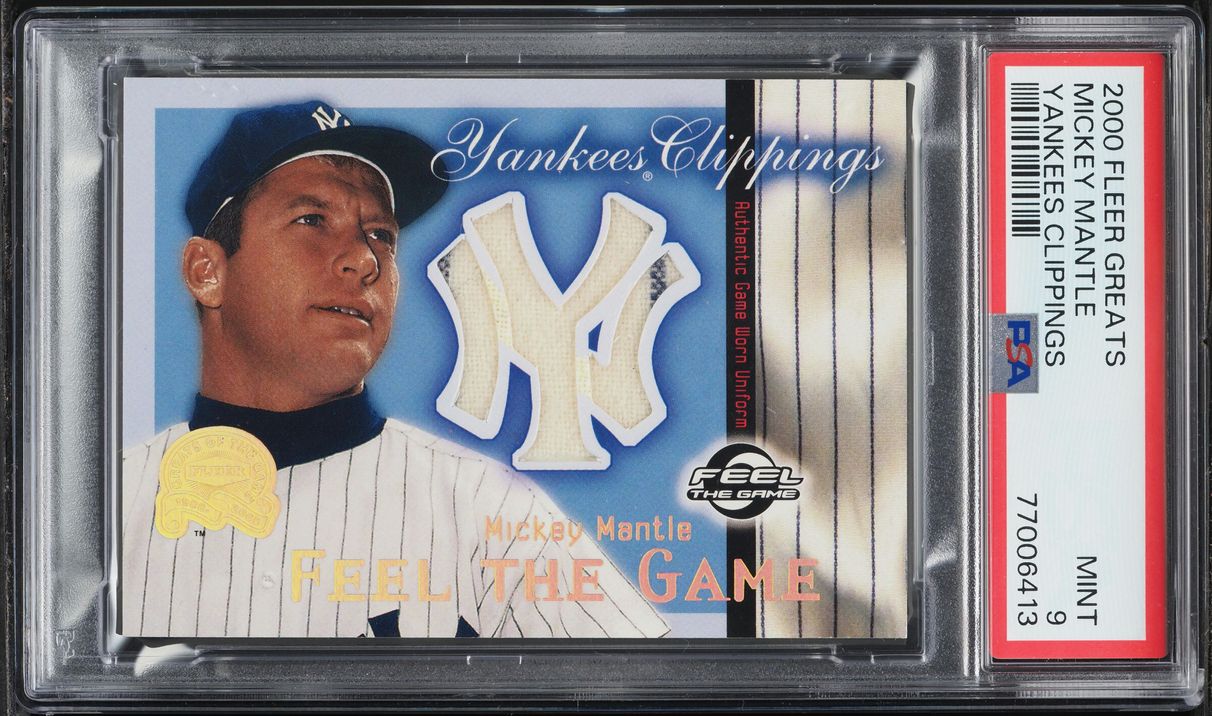 スポーツ選手 2000 FLEER Feel The Game Mickey Mantle 2000 Fleer Greats Yankees Clippings Mickey Mantle PATCH PSA 9 MINT