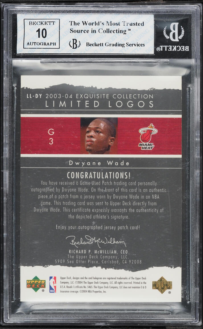 2003 Exquisite Collection Limited Logos Dwyane Wade ROOKIE PATCH AUTO /75 BGS 7 NRMT