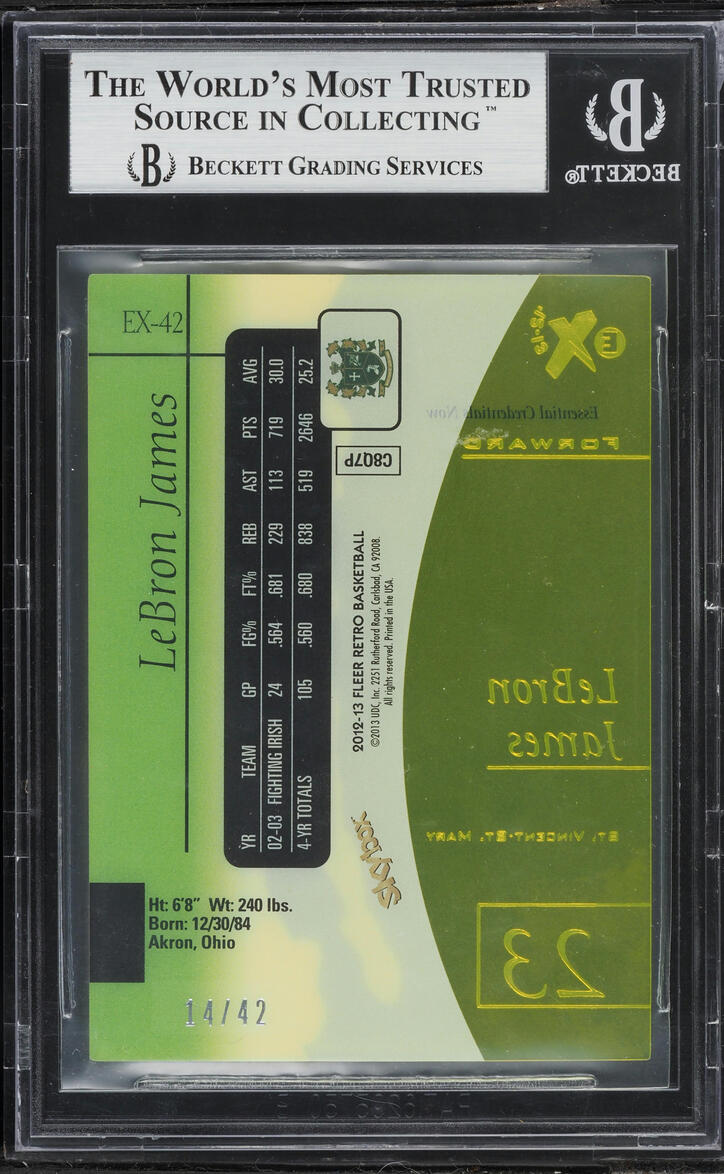 2012 Fleer Retro '97 EX-2001 Essential Credentials Now LeBron James /42 BGS 9