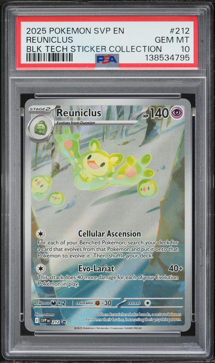 2025 Pokemon Scarlet & Violet Promo Black Bolt Tech Sticker Full Art Reuniclus #212 PSA 10 GEM